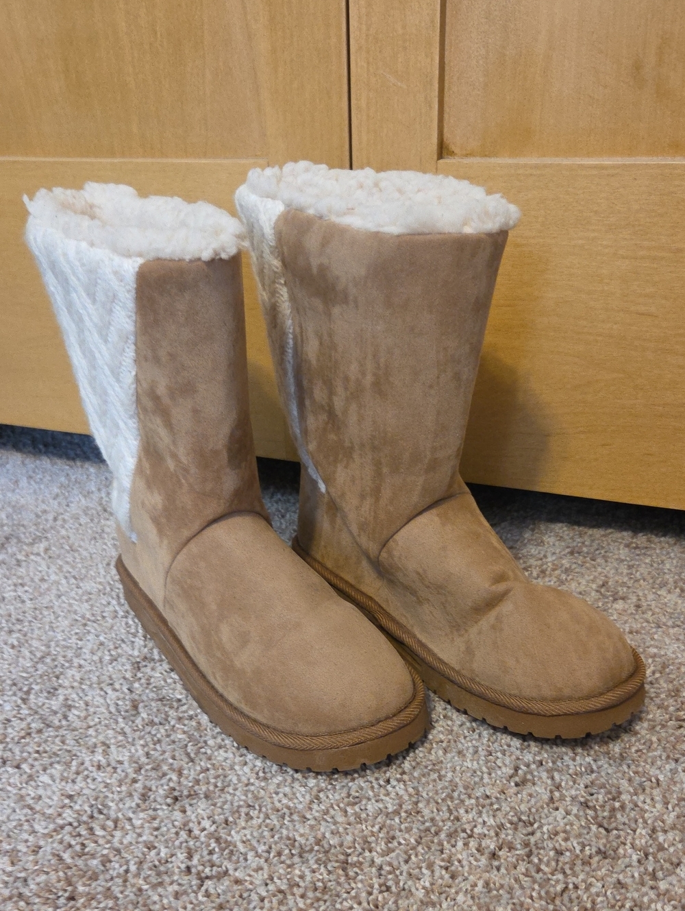Women's Tan Faux Suede Shearling-Lined Winter Boots